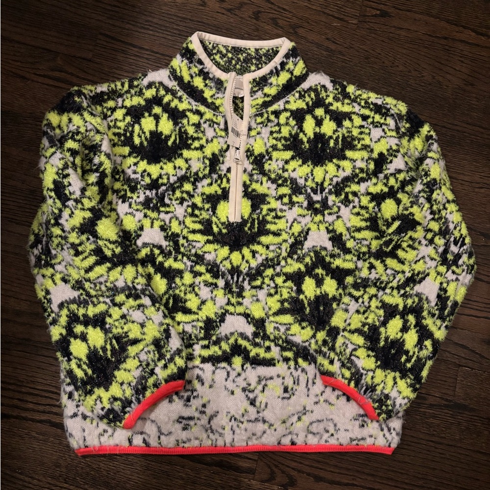 NWT Anthropologie Neon Yellow and Black Patterned Sweater Pullover